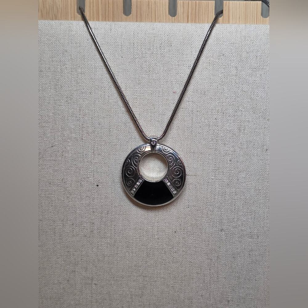 Brighton Rythms Black & Gold Round Reversible Necklace With Rhinestone Accents